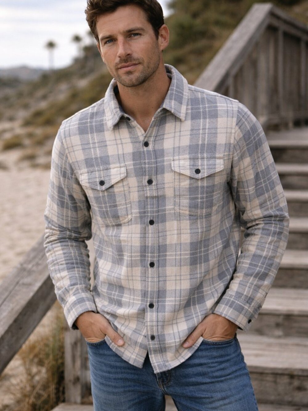 Outerknown Blanket Shirt Plaid Organic Cotton Flannel Gray Men’s Large L